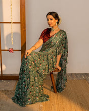 Load image into Gallery viewer, Classic Lotus Printed Ruffle Saree
