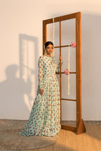 Load image into Gallery viewer, Turquoise Lotus Printed Drape Gown
